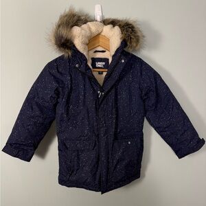 Lands End Kids Expedition Navy Winter Jacket with Faux Fur Hood Size 8